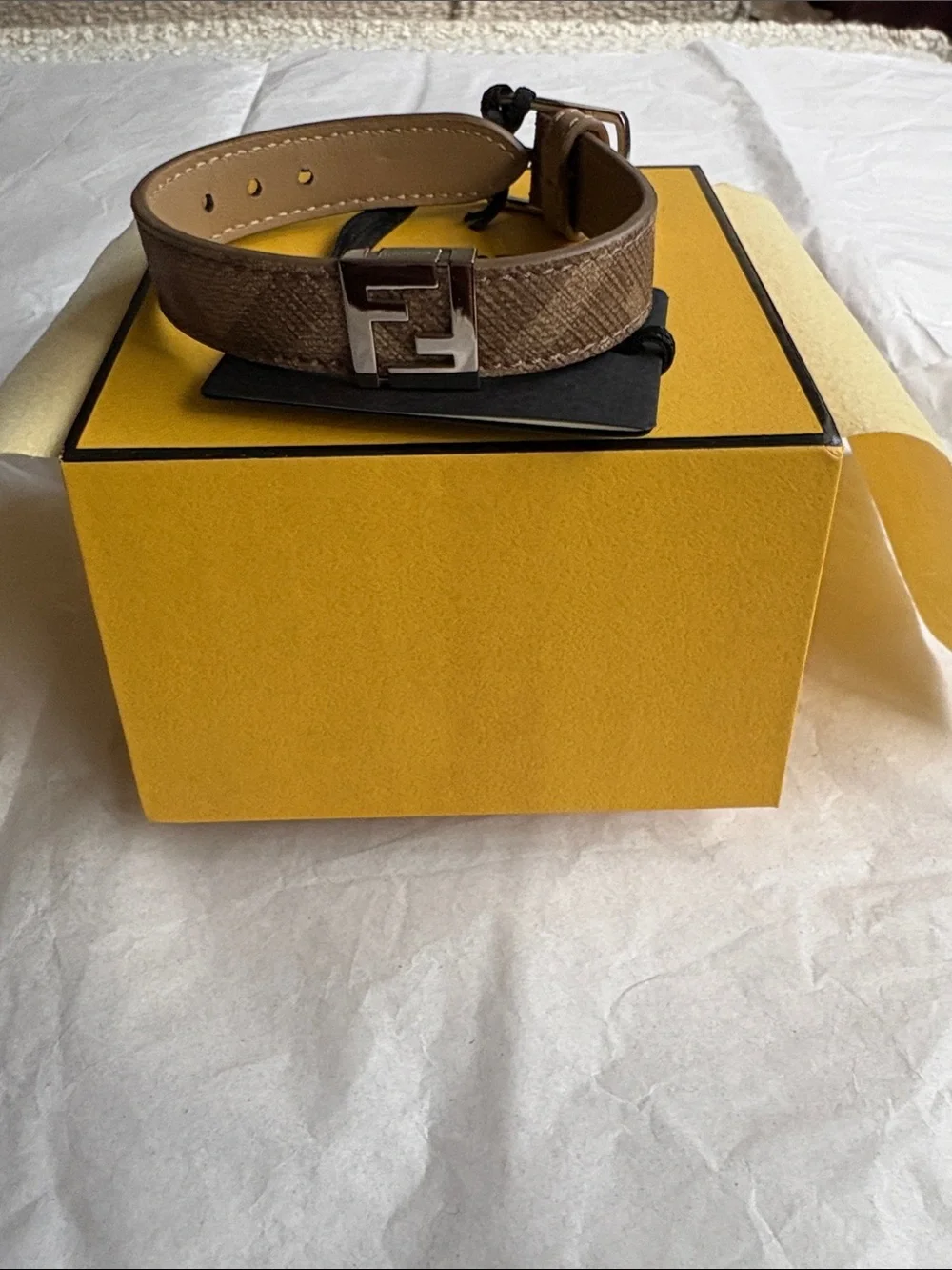 Fendi double FF signature logo brown leather bracelet with Box brand new